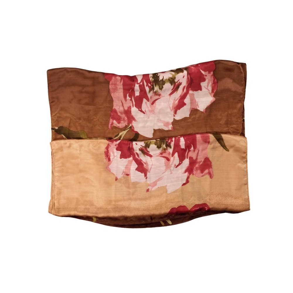Echo Floral Scarf Brown Tan Pink Large Peony Print Rectangle Wrap 100% Polyester